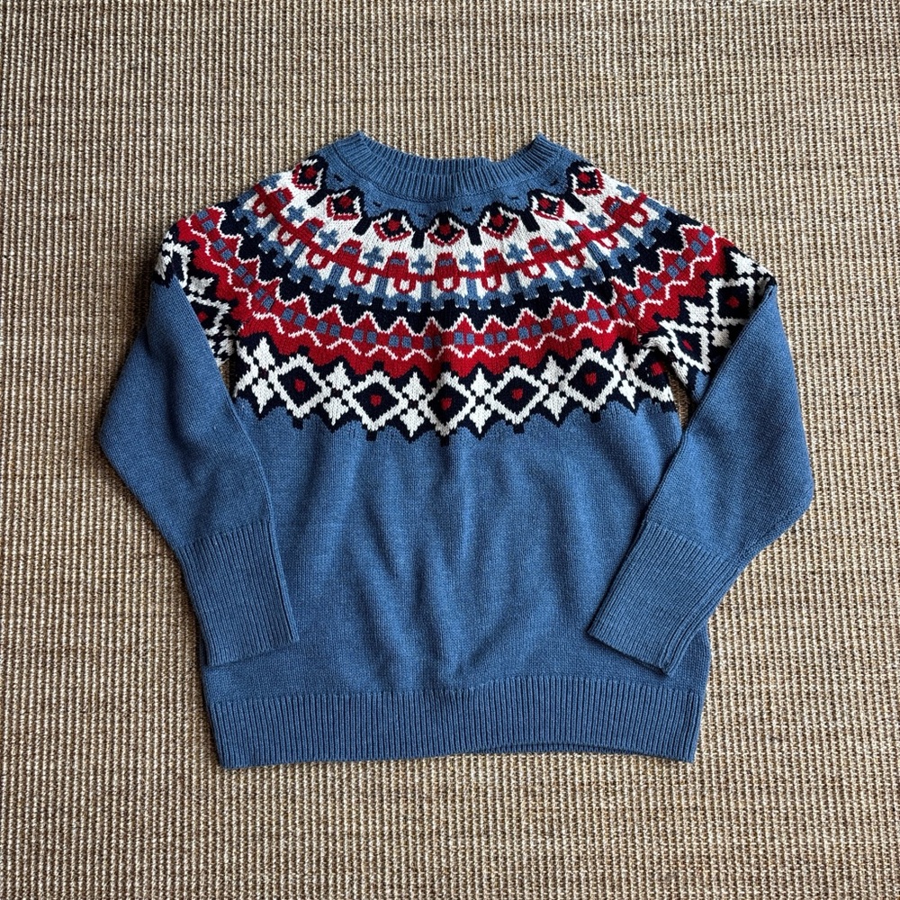 Chaps Blue and Red Patterned Crew Neck Sweater